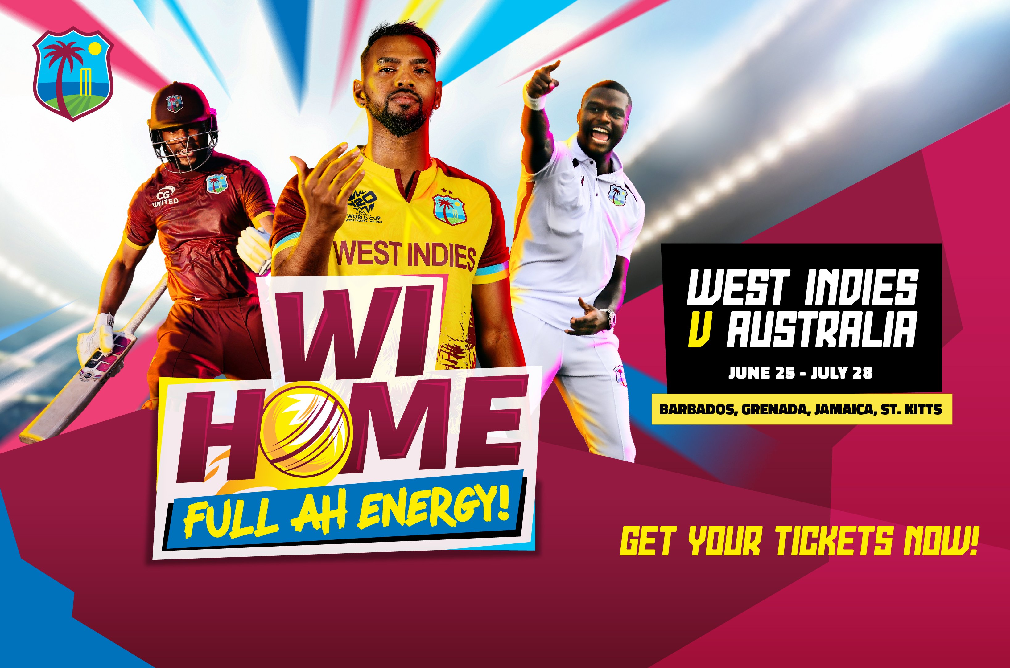 WI HOME SERIES: FULL AH ENERGY CRICKET TICKETS NOW LIVE