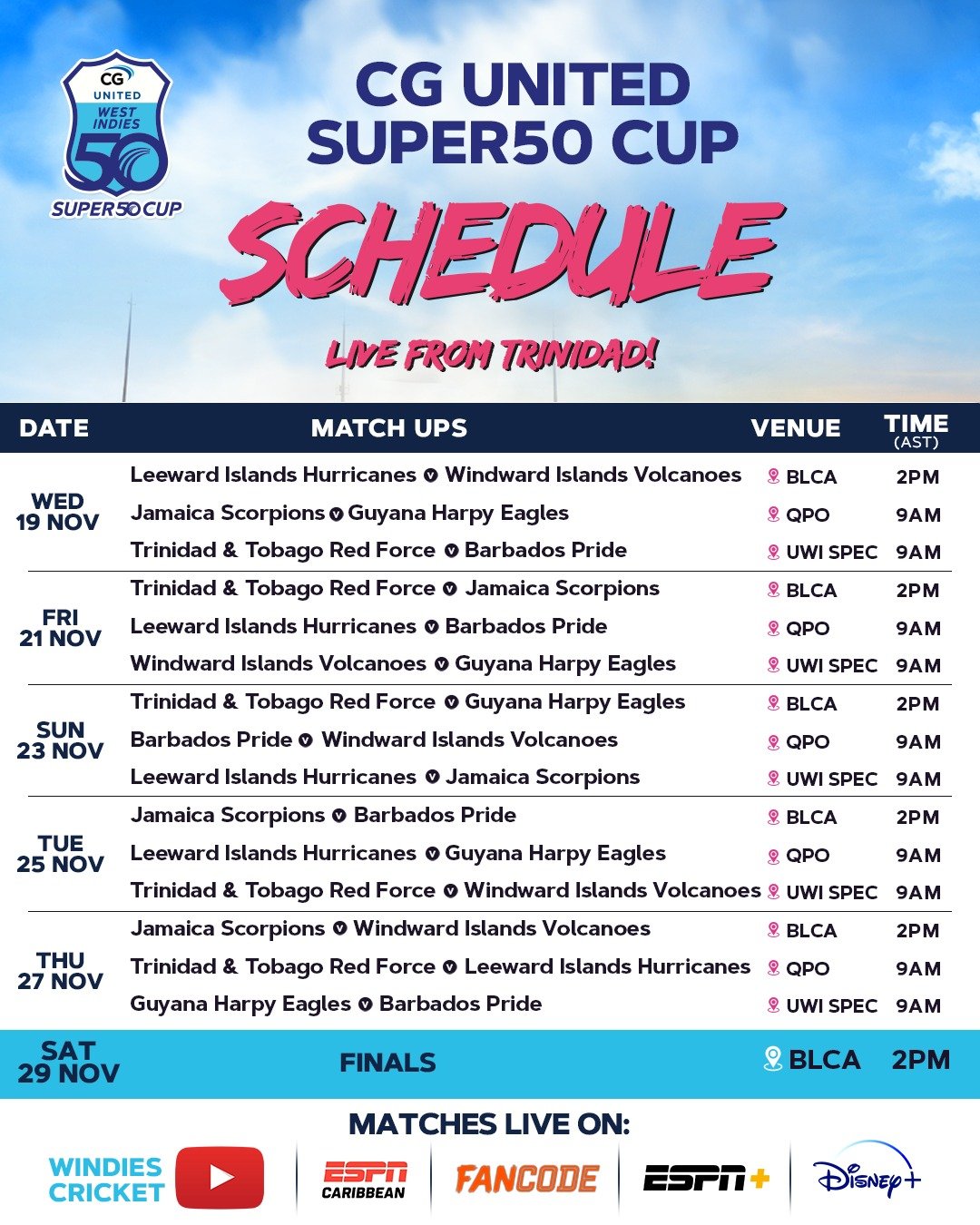 Super 50 Cup Schedule